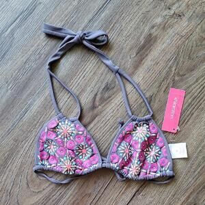 Nwt Xhilaration Gray Purple Pattern Bikini Top Size Xs